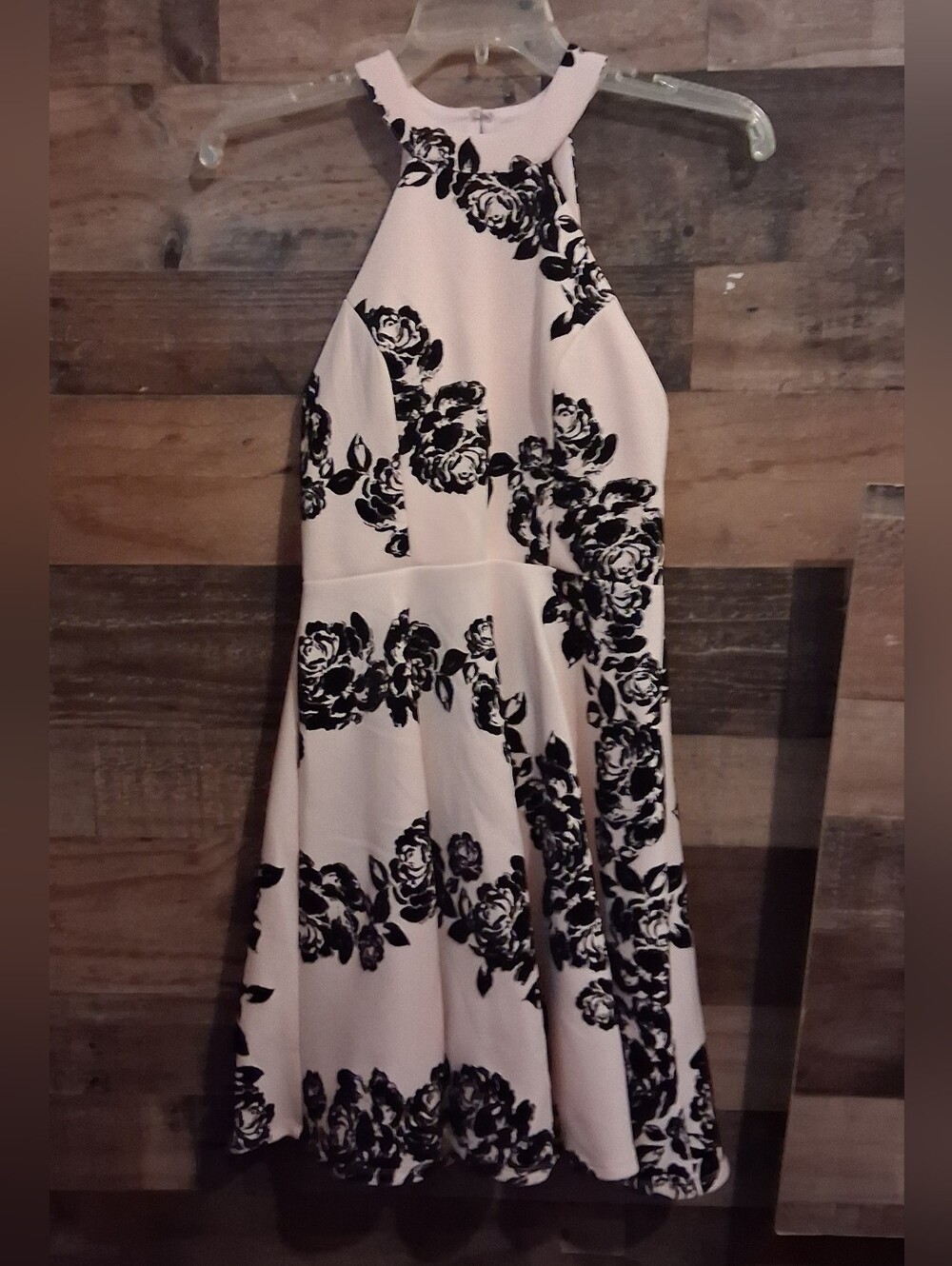 Sequin Hearts Pink W Velvet Burnout Rose Print Fit & Flare Halter Dress Y2K Sz 3